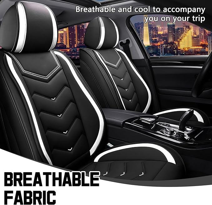 CTDS Car Seat Covers for Chevy Trax 2015-2026, Stylish Sport Seat Cover, Premium Nappa Leather Car Seat Cover. Automobile Seat Covers Sets.(Standard 2 Seats/Black White)