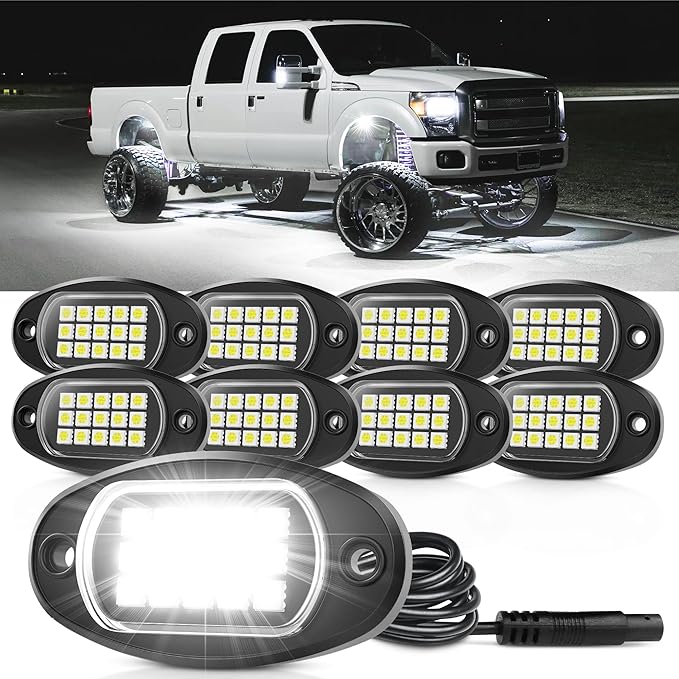 Pure White LED Rock Lights 8 Pods - Waterproof LED Underglow Light, Underbody Glow Lamp for Car Truck ATV UTV SUV Offroad Boat