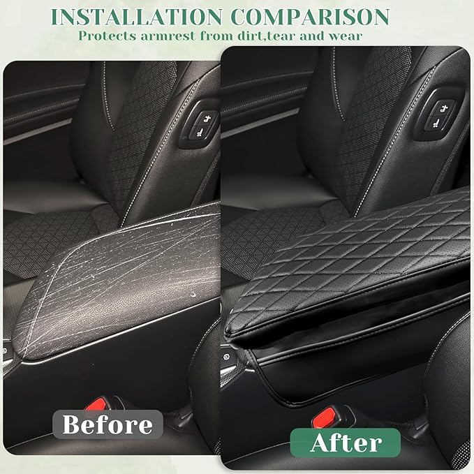 Center Console Armrest Cover Compatible with Toyota Camry 2018-2024 Leather Middle Console Arm Rest Box Protector Cushion Padding with Side Pockets Anti-Scratch Black