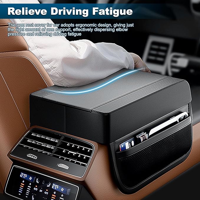 Car Center Console Cover, Upgraded Memory Cotton Auto Armrest Cushion with 2 Storage Bags, Waterproof Middle Console Cover Arm Rest Box Pad Car Interior Accessories for Most Vehicles