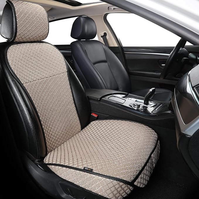 Breathable Car Seat Cover,Luxury Front Seat Cover,Durable and Non Slip,Polyester Silk Material, Universal Car Seat Cushion,Suitable for All Seasons,Airbag Compatible (Beige，1PC)
