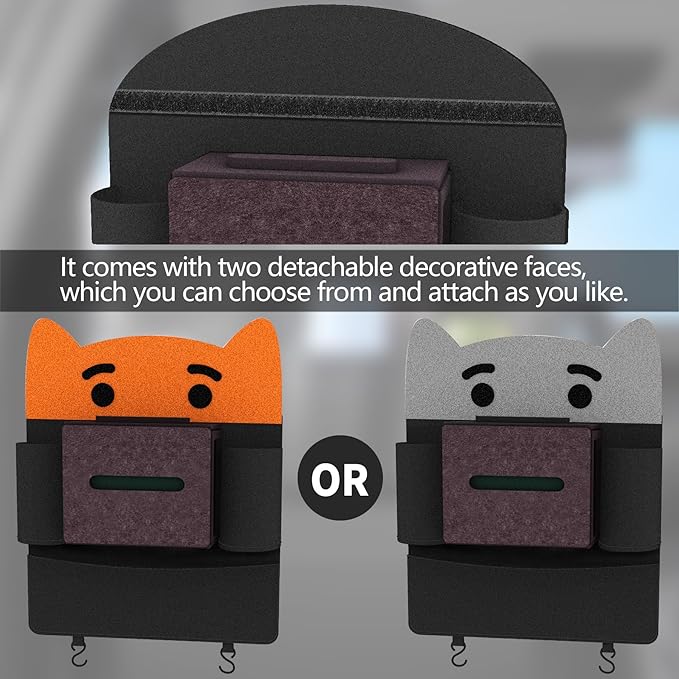 Backseat Car Organizers Felt Storage Box Hanging Storage Pocket Auto Travel Essentials Accessories for Kids & Adults, Universal for Most Cars With 2 Detachable animal-face