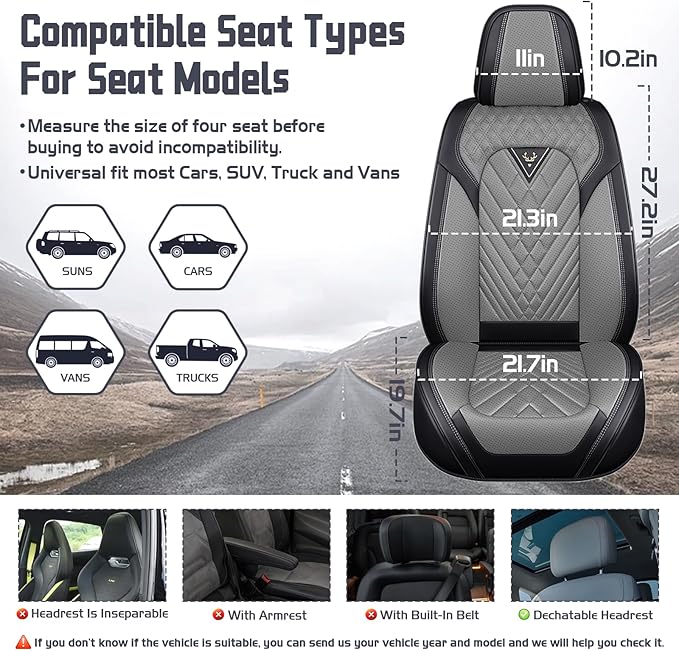 Truck Seat Covers for Toyota Tacoma 2006-2026, Waterproof Premium Leather Full Coverage Car Seat Cover, Muscle Sport Style Auto Interior Seat Cover Sets (Full Set/Black Gray)