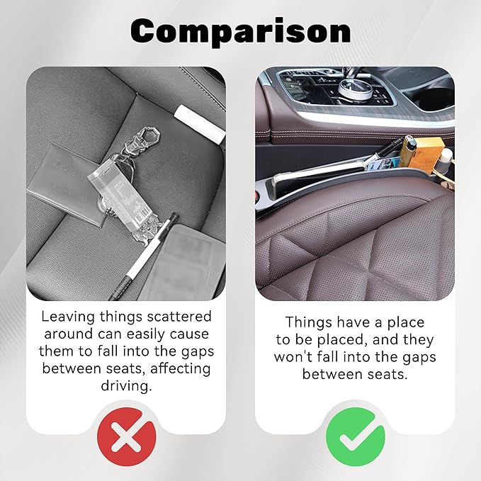 2PCS Car Seat Gap Filler Organizer, Multifunctional Seat Side Gap Filler Between Seat and Console, with Organizer & Hook Function for Avoiding Dropped Items, Universal Fits (Gray)