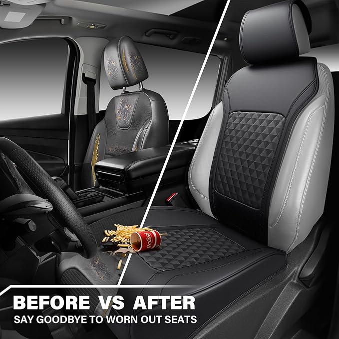 CAR PASS 1Pcs Nappa Leather Front Seat Cover for Cars, Waterproof Sideless Car Seat Cover, Durable Non-Slip Seat Protector Cover Universal Fit for Most Automotive, Vans, SUVs, and Trucks, 1 Pack Black