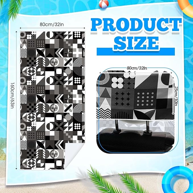 2 Pack Car Seat Towel Covers with Storage Bag 63 x 32 Inch Athletic Running Towel Seat Sweat Washable Non Slip Cover Gift for Car Outdoor Sport Activities (Black White Abstract)