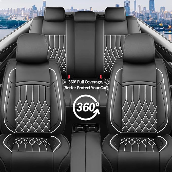 Fit for Sonata Car Seat Covers Compatible with Hyundai Sonata 2004-2026-Waterproof Breathable Leather Automotive Seat Cushions Protector, Airbag Compatible, Full Set 5 Seats(Whiteline)