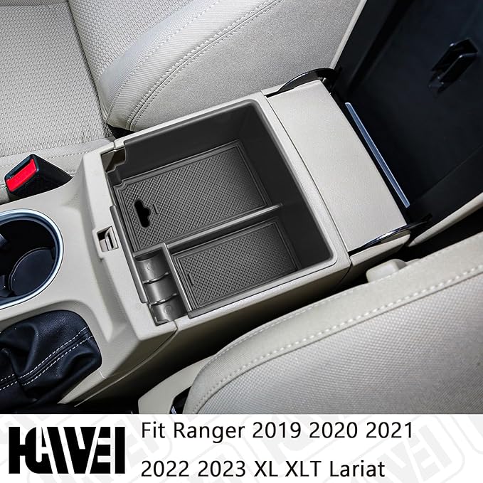 HGWEI Center Console Organizer Compatible with Ford Ranger 2019 2020 2021 2022 2023 XL XLT Lariat Accessories, Armrest Storage Box Secondary Insert Tray, Black