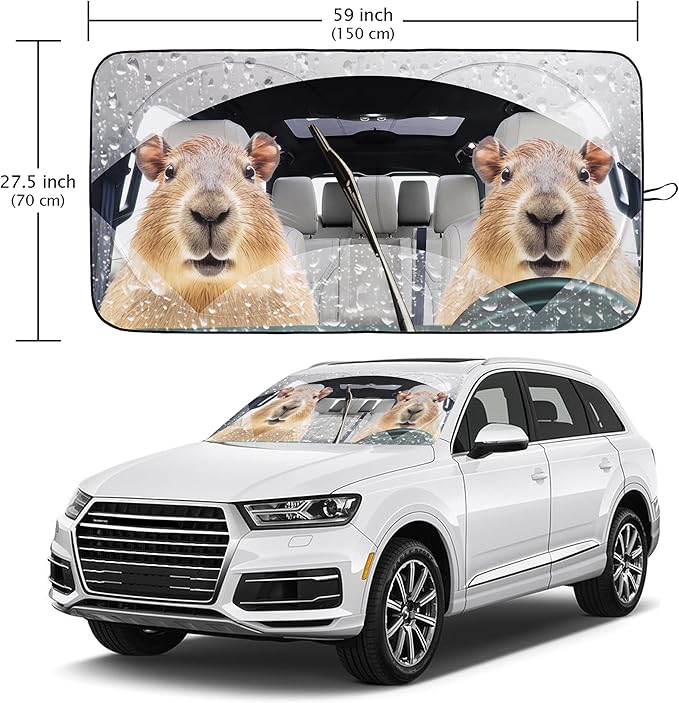 Capybara Car Windshield Sun Shade Foldable Sunshade Front Window Cover Sun Visor Protector Accessories (59x27.5 inches)