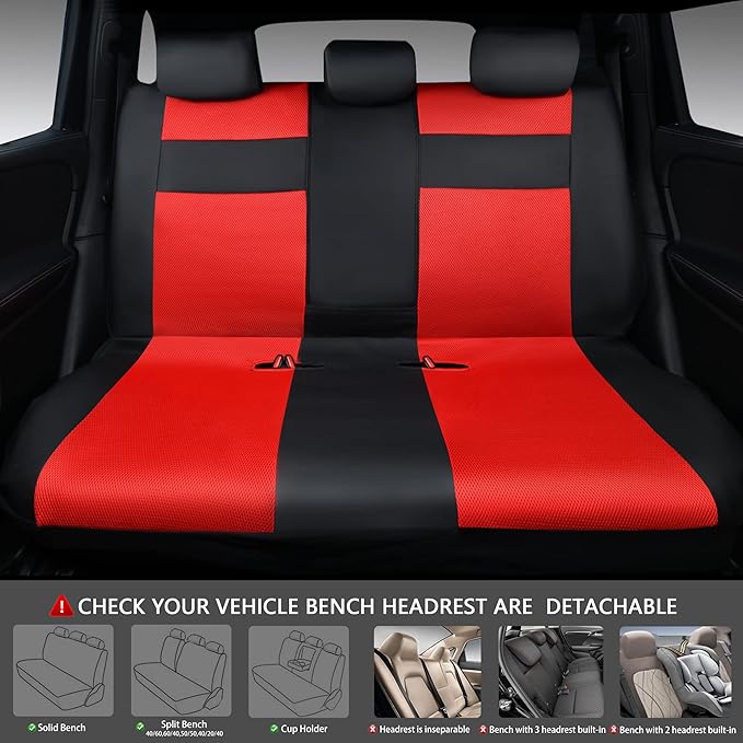 CAR PASS Leather 3D Foam Back Support Car Seat Covers Full Set Air Mesh Automotive Seat Covers, All Season Car Seat Cover Fit Automotive,SUV,Sedan,Van, Airbag Compatible Elegance (Black and Red)