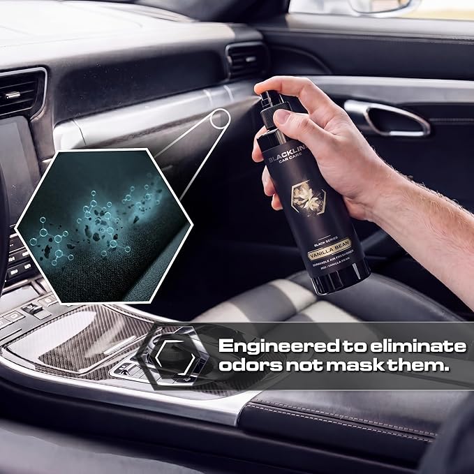 Blackline Car Care - Vanilla Bean Car Air Freshener, Long-Lasting, Oder Eliminator, for Cars, Trucks, SUV, or Home Use - 8 fl OZ - Vanilla Bean Air Freshener - Vanilla Spray