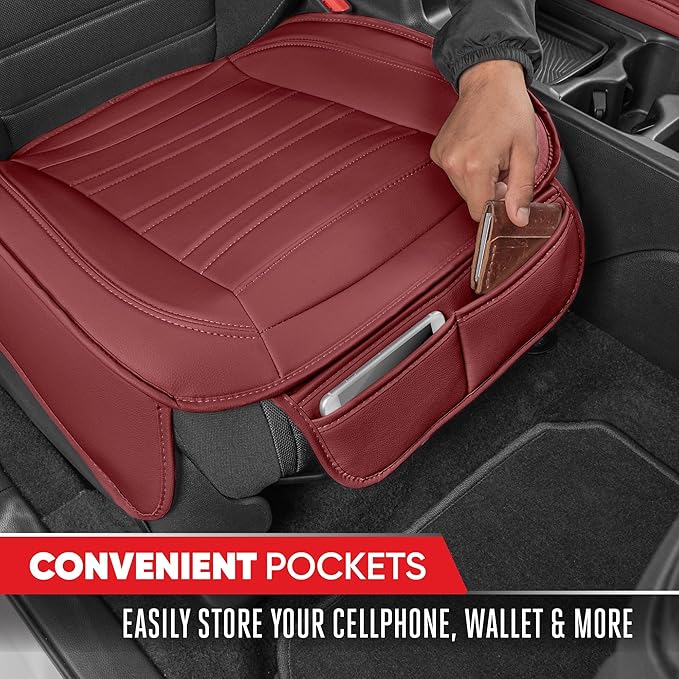 Motor Trend Faux Leather Front Seat Cover for Cars - Set of 2 Burgundy Front Car Seat Covers for SUV & Truck with Storage Pockets - Automotive Car Seats Cover Protector - Bottom Cushion Coverage Only