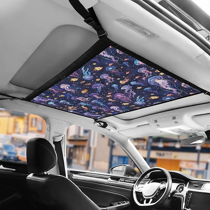 NDISTIN Jellyfish Car Ceiling Cargo Net Pocket Adjustable Cargo Net for Inside Car Roof Elastic Car Roof Storage Bag Car Ceiling Storage Accessories for Long Road Trip Travel
