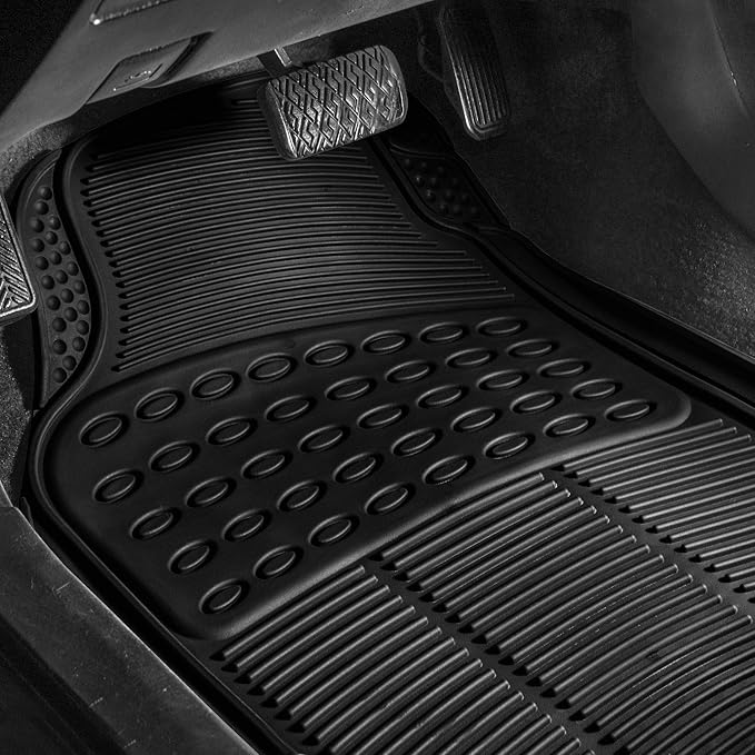 FH Group Trimmable Non-Slip Rubber Floor Mats Full Set - Universal Fit for Cars Trucks and SUVs (Black) F11305
