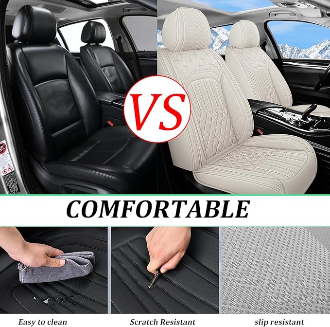 Car Seat Covers for Genesis GV70 2022-2025 2026, Full Set Premium Nappa Leather Waterproof Breathable Anti-Slip Airbag Compatible Car Seats Protector, Soft Car Interior Seats Cover (Beige)