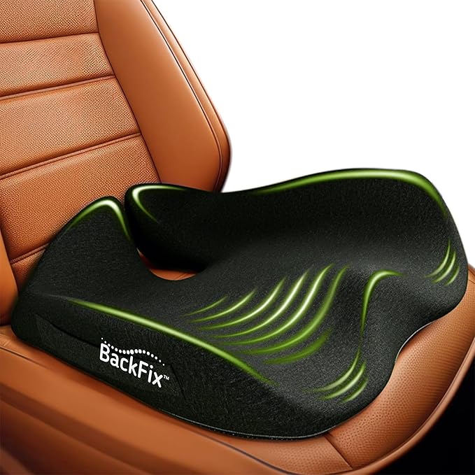 BackFix Extra Large Wide Support Car Seat Cushion – Pressure Relief Hip, Lumbar, Tailbone, Sciatica. Adaptive Contour Memory Foam. Cooling Tech Car-Truck-Office Seat, Black