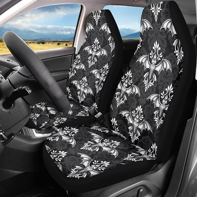 Halloween Bat Car Seat Covers 2 Pcs Breathable Front Seat Cover Stretch Polyester Fabric Cover Easy to Install Car Accessories Universal for Cars Truck SUV Van