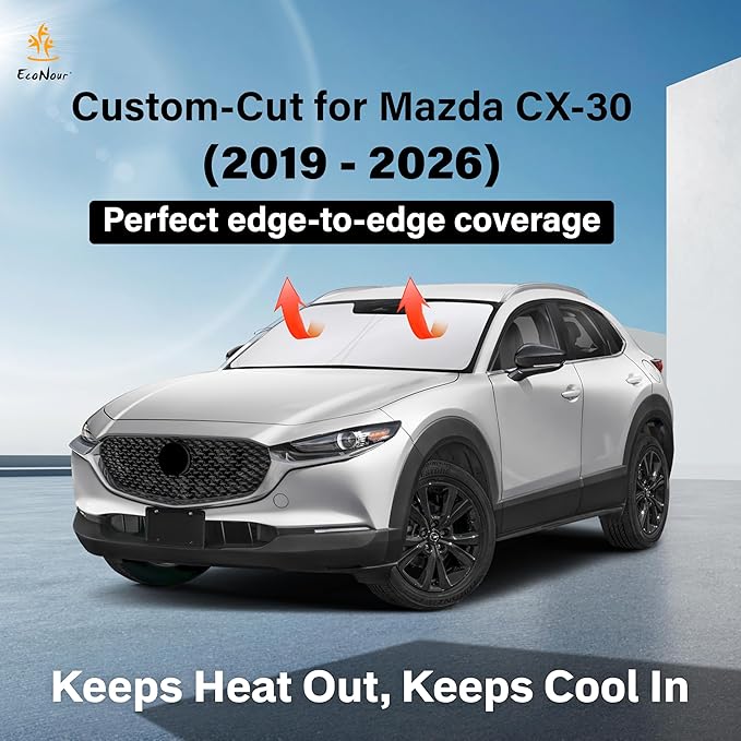 EcoNour Windshield Sun Shade Compatible for Mazda CX-30 2019–2026 | Custom Fit Crossover Front Window Sunshade | Foldable Heat & UV Reflective Sun Visor