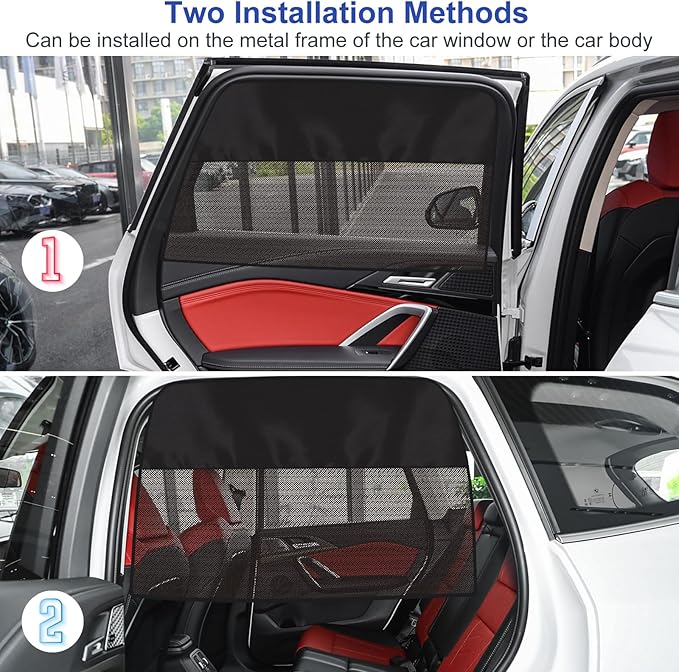 Rear Window Sun Shade, 2 PCS Magnetic Double Layer Car Side Window Sun Shades for Baby, Half Blackout & Half See-Through Back Window Covers for Sun & Privacy Protection,Car Window Accessories
