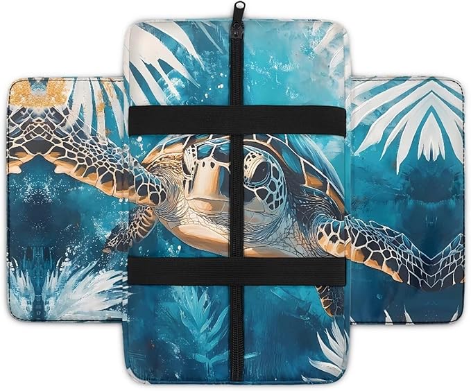 Center Console Armrest Cover for Car, Turtle Print Armrest Cushion Cover Pad with 4 Pockets, Car Accessories Fit for Sedan, Truck, SUV Soft Car Armrest Cover
