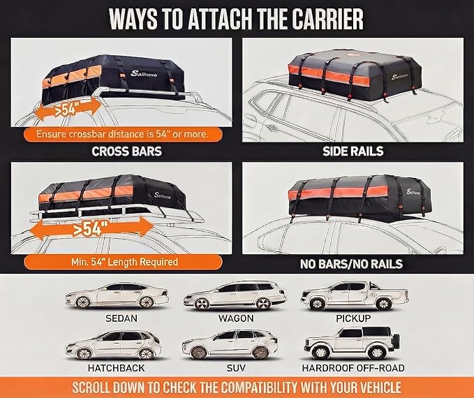 Sailnovo Car Rooftop Cargo Carrier 21 Cubic Feet, Waterproof 1000D PVC Car Roof Bag with Anti-Slip Mat, Combination Lock, Storage Bag, Door Hooks & Tie-Down Strap fit Vehicle with/Without Luggage Rack