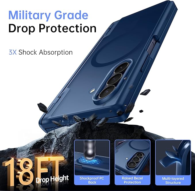 MOBOSI Magnetic for Z Fold 7 Case with Privacy Screen Protector, Samsung Galaxy Z Fold7 Cover[Compatible with Magsafe & Full Body Hinge Protection] Shockproof Phone Cases for zfold 7, Blue
