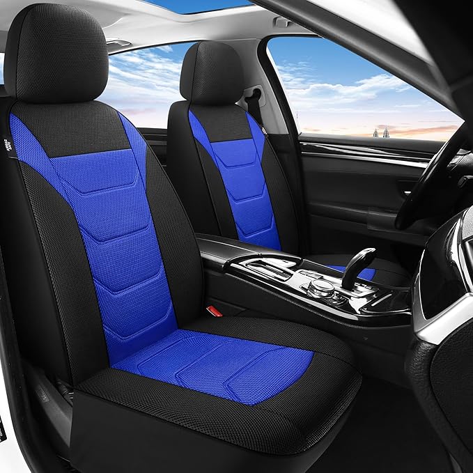 3D Air Mesh Car Seat Cover Full Set Washable and Breathable Premium Cloth Automotive Vehicle Seat Covers for Cars Interior, Universal Fit for Most Cars, Sedan, Truck, SUV(Black/Blue)