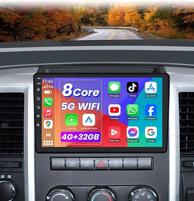 8Core+4GB RAM Android 13 Car Radio for Dodge RAM 1500 2500 3500 2009-2012: 1280 * 800 IPS Touchscreen Car Stereo Replacement with Wireless CarPlay Android Auto HD Backup Camera Bluetooth GPS FM RDS