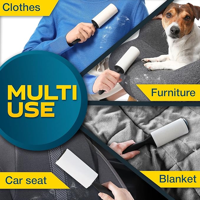 Lint Rollers for Pet Hair, White, Sticky Remover for Couch, Clothes, Furniture and Carpet, Dog and Cat Fur Remover, Animal Fuzz, 5 Large Sticky Rollers