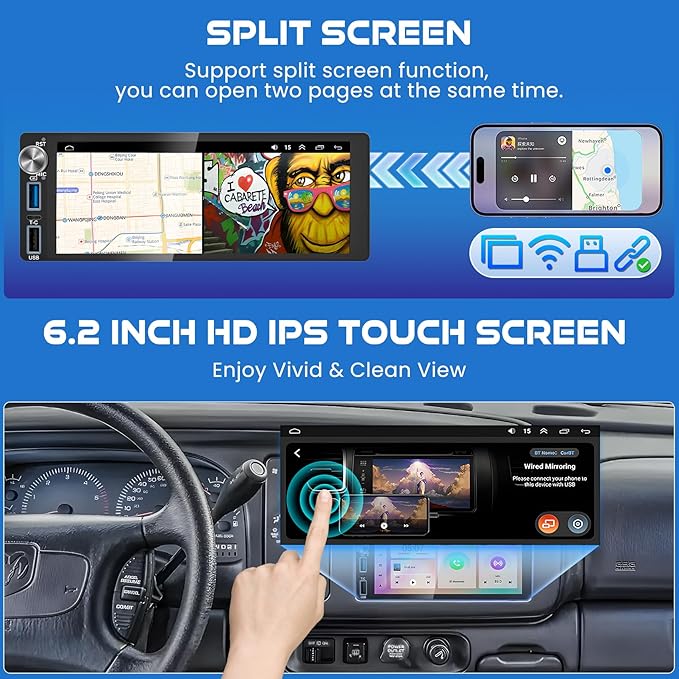 4G+64G Android 13 Car Radio for Dodge Ram (1994-2001)& Chrysler Town and Country (1990-2000) & Jeep Grand Cherokee (1993-1998), 6.2''Touch Screen Stereo with Wireless CarPlay&Android Auto