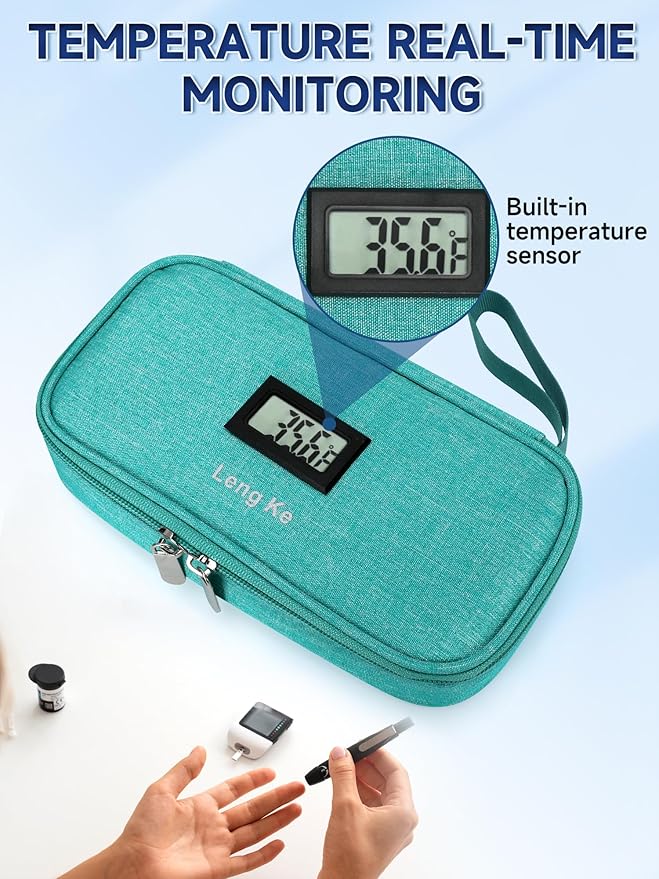 YOUSHARES Insulin Cooler Travel Case for Pen & Vials, Temperature Display Diabetic Medication Cooling Bag with Protective Ice Brick, TSA Approved Refrigerated Diabetes Supplies Carrying Organizer