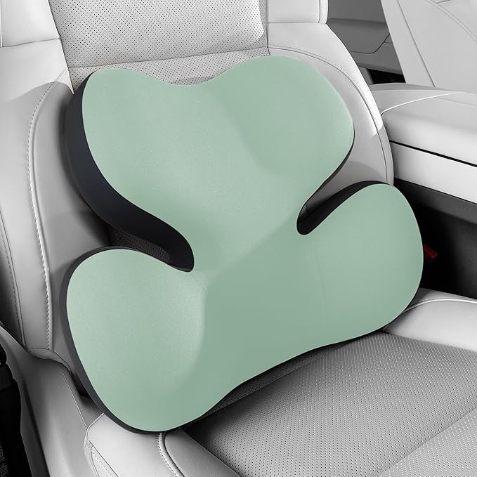 BEBAS Lumbar Support Pillow for Car, Ergonomic Memory Foam Back Cushion for Driving, Lower Back Support for Pain Relief, Lumbar Cushion for Car Seats, Office Chairs, Wheelchairs - Green