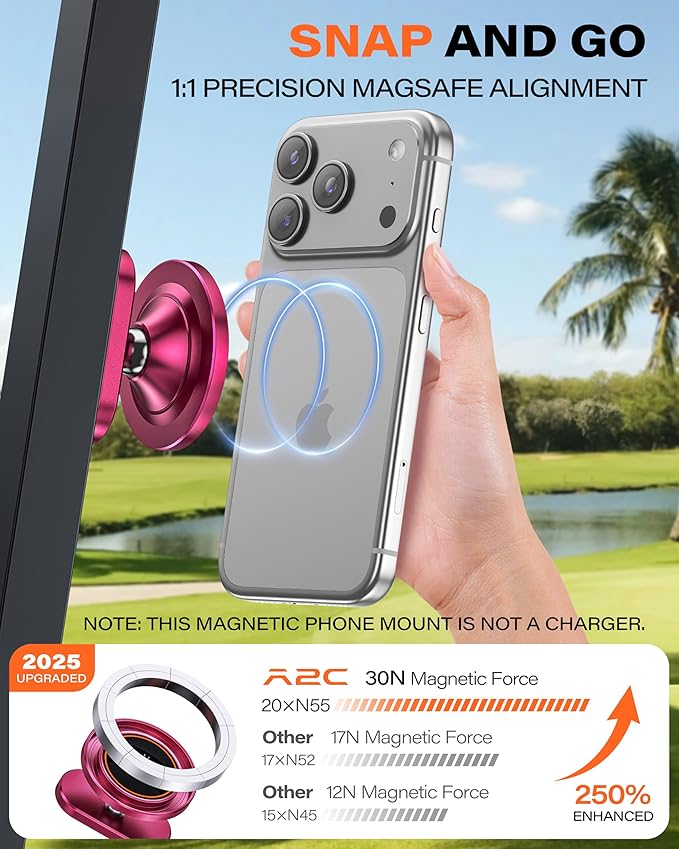 A2C Alloy Magnetic Golf Cart Phone Holder for MagSafe iPhone, Unique Golf Gifts for Women Golfers Mon Mother, Golf Gift for Her Wife Golf Lovers, Golf Course Accessories Essentials Gadgets (Burgundy)