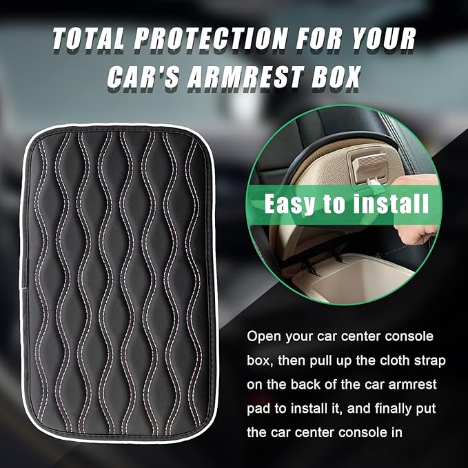 Car Center Console Pad, Waterproof Auto Armrest Seat Box Cover, PU Leather Arm Rest Protector Cushion Pad, Universal Vehicle Interior Protection Accessories for Car SUV (Black & Pink)