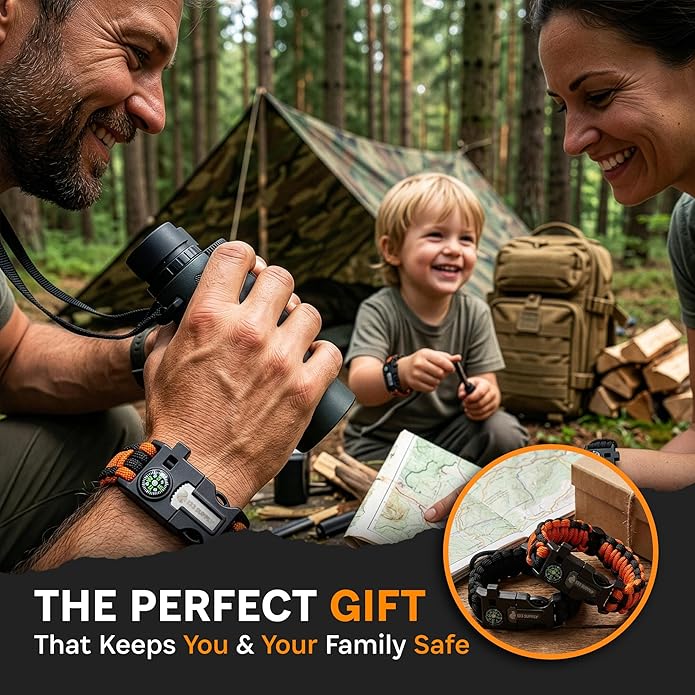 Paracord Bracelet Compass Hiking Survival Kit Emergency Whistle Fire Starter Camping Gear Hiking Essentials Fishing Hunting Accessories EDC Backpacking Gear Tactical Survival Gear Equipment