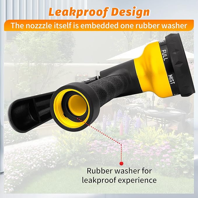 AUTOMAN-Garden-Hose-Nozzle, 2 Pack ABS Water Spray Nozzle with Heavy Duty 7 Adjustable Watering Patterns,Slip Resistant for Watering Plants,Lawn& Garden,Washing Cars,Cleaning,Showering Pets - Yellow