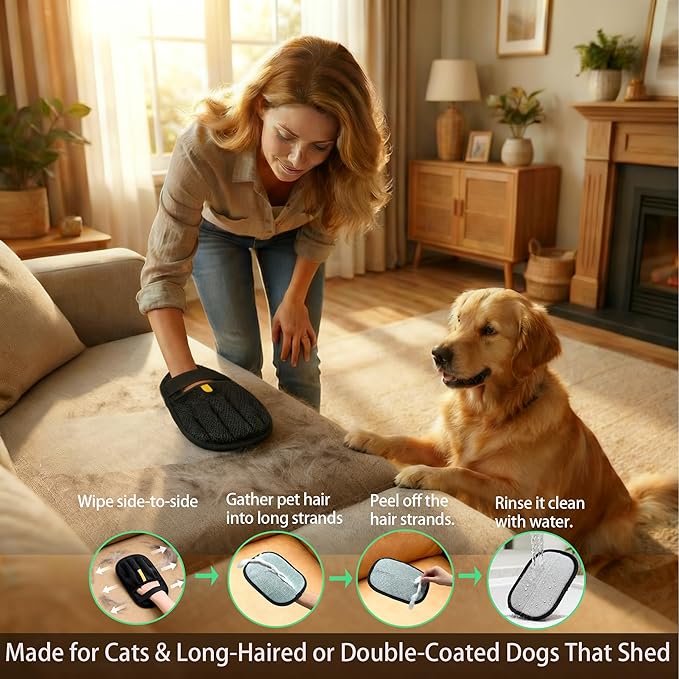 Pet Hair Removal Glove for Dogs & Cats- Upgraded 10mm Thickened Electrostatic Magic Brush- Pet Hair Remover Glove for Couch, Furniture, Clothes, Car & Carpet, Reusable Pet Hair Removal Tool