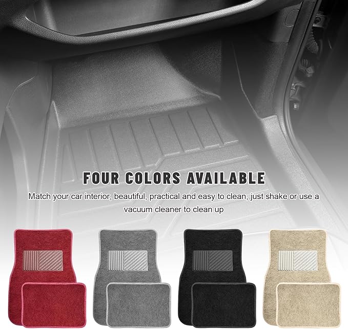 Sun Walker 4 PCS Car Floor Mats, Waterproof Anti-Slip Front & Rear Car Carpets with Driver Heel Pad, All Weather Floor Protective Pads Universal for SUVs Trucks Sedans Vans (Wine Red)