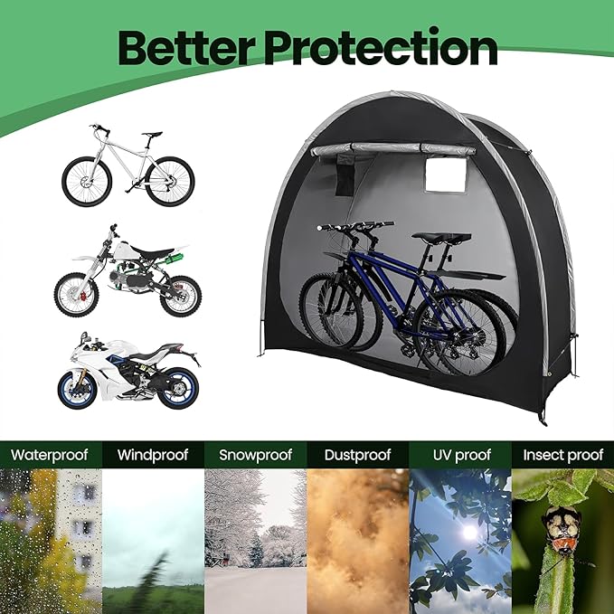 Bike Tent with Bicycle Racks Outdoor Portable Bicycle Storage Sheds with 210D Oxford 800ppm Waterproof for 2/3 Bikes, Covers Shelter for Motorcycle, Garden Tools, Lawn Mower