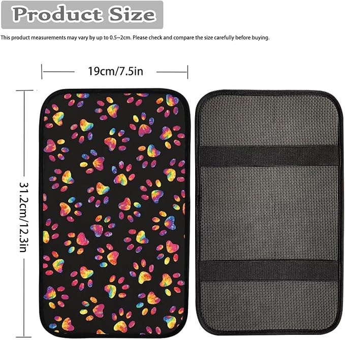 Dreaweet Tie Dye Dog Paw Center Console Cover for SUV Cute Car Accessories for Women Car Armrest Cover Cushion Soft Comfy Car Arm Rest Cover Pad Universal for Most Vehicles