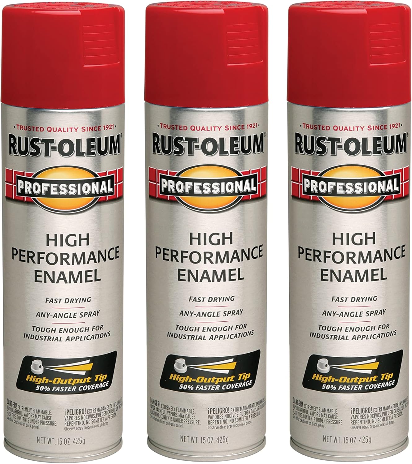 Rust-Oleum 7564838-3PK Professional High Performance Enamel Spray Paint, 15 Oz, Gloss Safety Red, 3 Pack