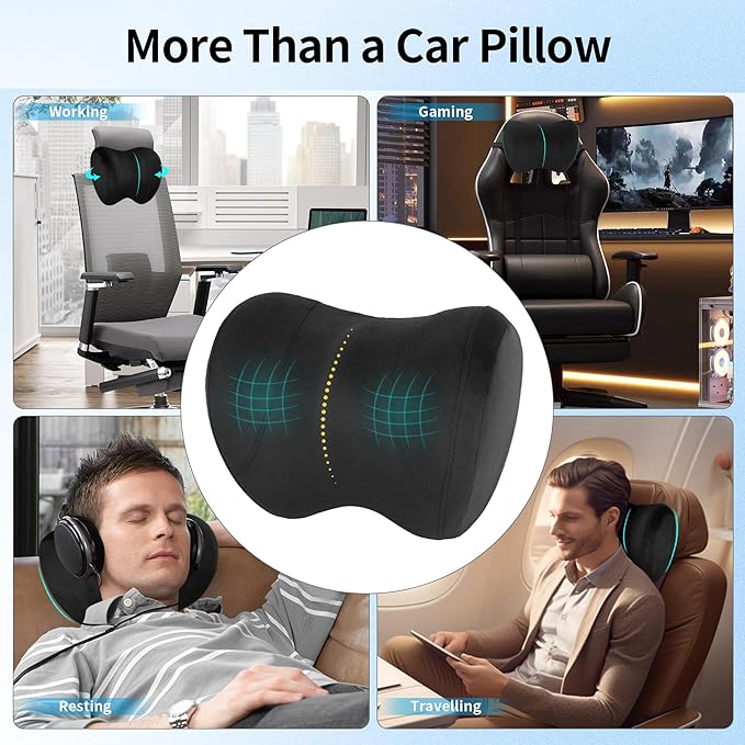 Car Neck Pillow Adjustable Up and Down Style 2 Pack,Car Headrest Pillow for Neck Support Relieves Driving Fatigue, Soft Memory Form and Ergonomic Design Fits Most Heights and Car Seats (Black)