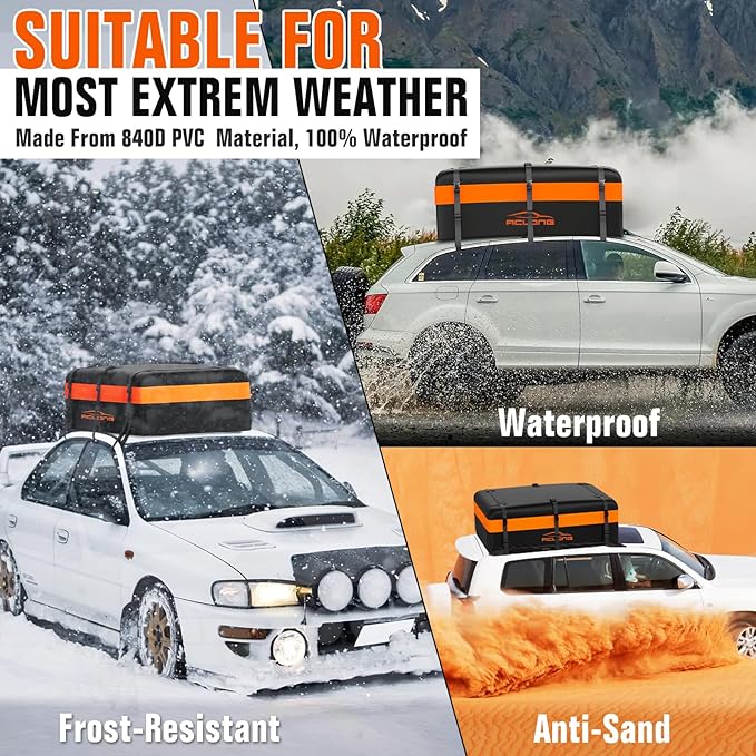 ACLONG Car Roof Bag 21 Cubic Feet Waterproof 840D Heavy Duty Rooftop Cargo Carrier Bag for All Cars with/Without Racks Includes Anti-Slip Mat Storage Bag Luggage Lock