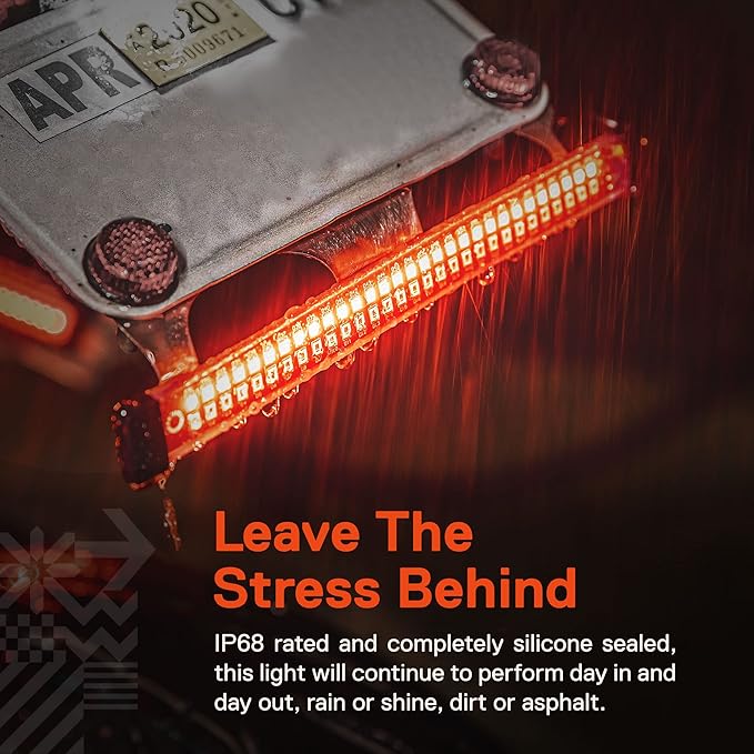 TRUE MODS 1pc 8" LED Motorcycle Turn Signal & Brake Taillight Strip [Waterproof] [Dual Row] [RED Tail & Brake] [AMBER Sequential Blinker] Self Adhesive Surface Mount Flexible Lamp for ATV Dirt Bike