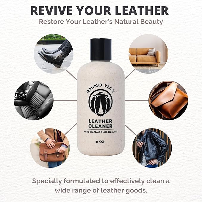 Leather Cleaner (8 oz) - Premium Cleanser for Furniture, Handbags, Shoes, Boot and Car Seat Cleaning - Apply Before Using Oil or Conditioner for Leathers - 100% Natural - Made in the USA