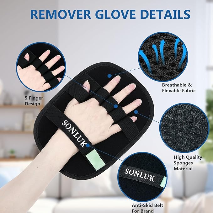 2PCS Pet Hair Removal Glove for Dogs&Cats,Newly Upgraded 5-Finger Reusable Electrostatic Pet Hair Remover,Magic Brush Pet Hair Remover Tool for Laundry,Carpets,Sofa Gaps and Car Seats(Black)