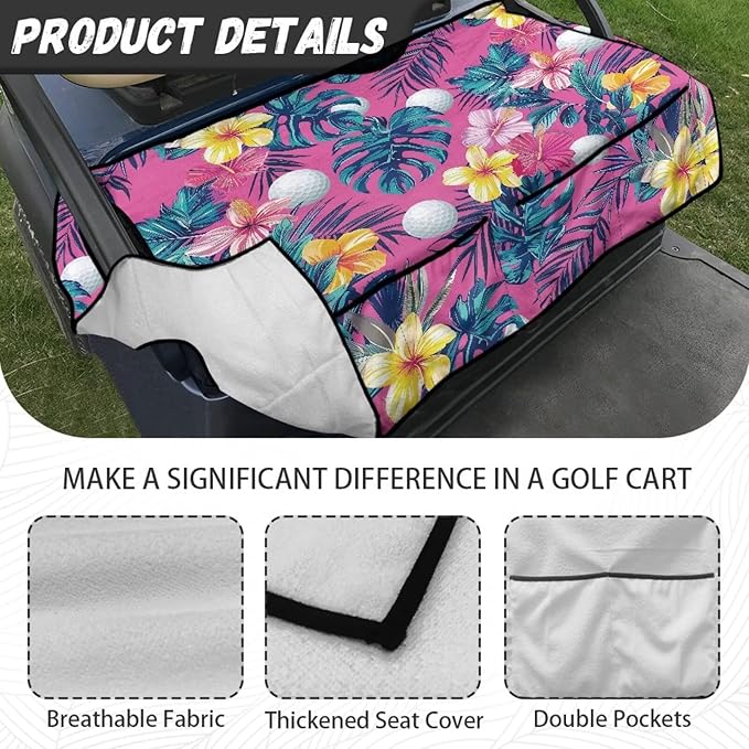 Biyejit Golf Cart Seat Covers with 4 Pockets Golf Cart Seat Towel Blanket Fits 2-Seat Golf Carts, Golf Cart Accessories