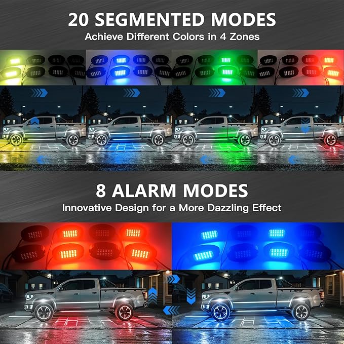 12 Pods Segmented Alloy RGB LED Rock Lights for Trucks Jeeps Golf Cart Offroad ATV UTV SXS, Waterproof Shockproof Metal Underglow Kit with APP/RF Control Sync Music Multicolor Underbody Fender Light