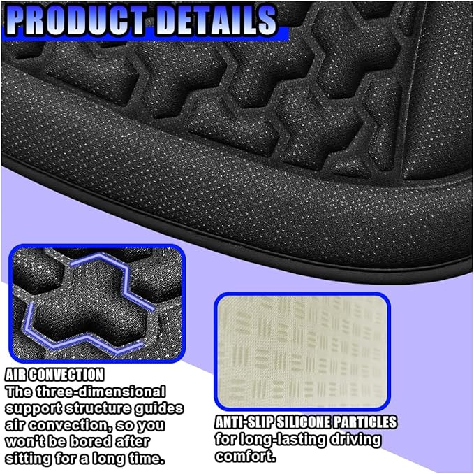 Car Seat Cushion, Comfort Cool Ice Silk Fibers Automotive Front Seats Pad, Non-Slip Breathable Auto Guard Seat Cushion, Drivers Seats Protector Covers for Vehicle, Home, Office (Black)