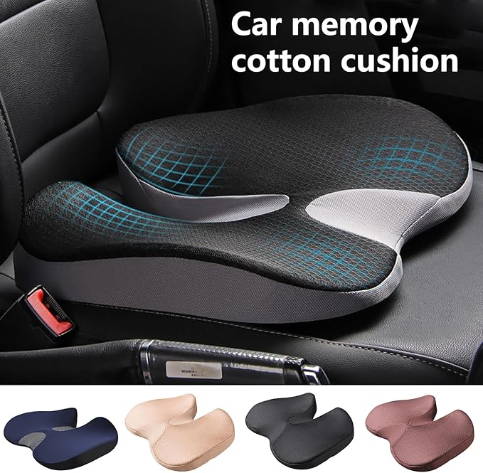 Car Seat Cushion for Long Driving, Ergonomic Memory Foam Seat Cushion, Car Seat Cushion for Back Pain and Lumbar Support Non Slip and Easy Clean for Driving Gaming Chair and Travel C Black